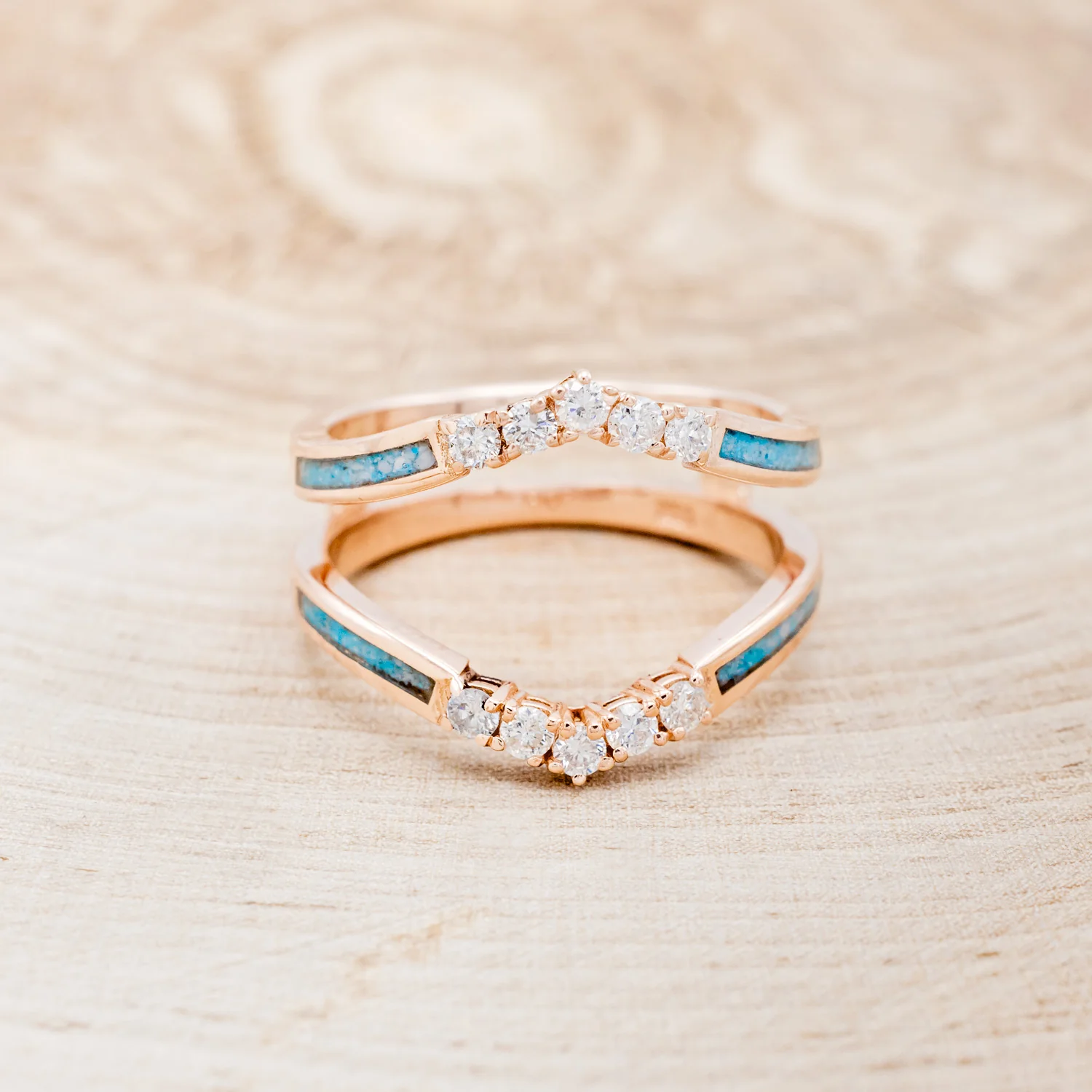 "RAYA" RING GUARD - CRUSHED TURQUOISE RING GUARD WITH DIAMOND ACCENTS - Image 10