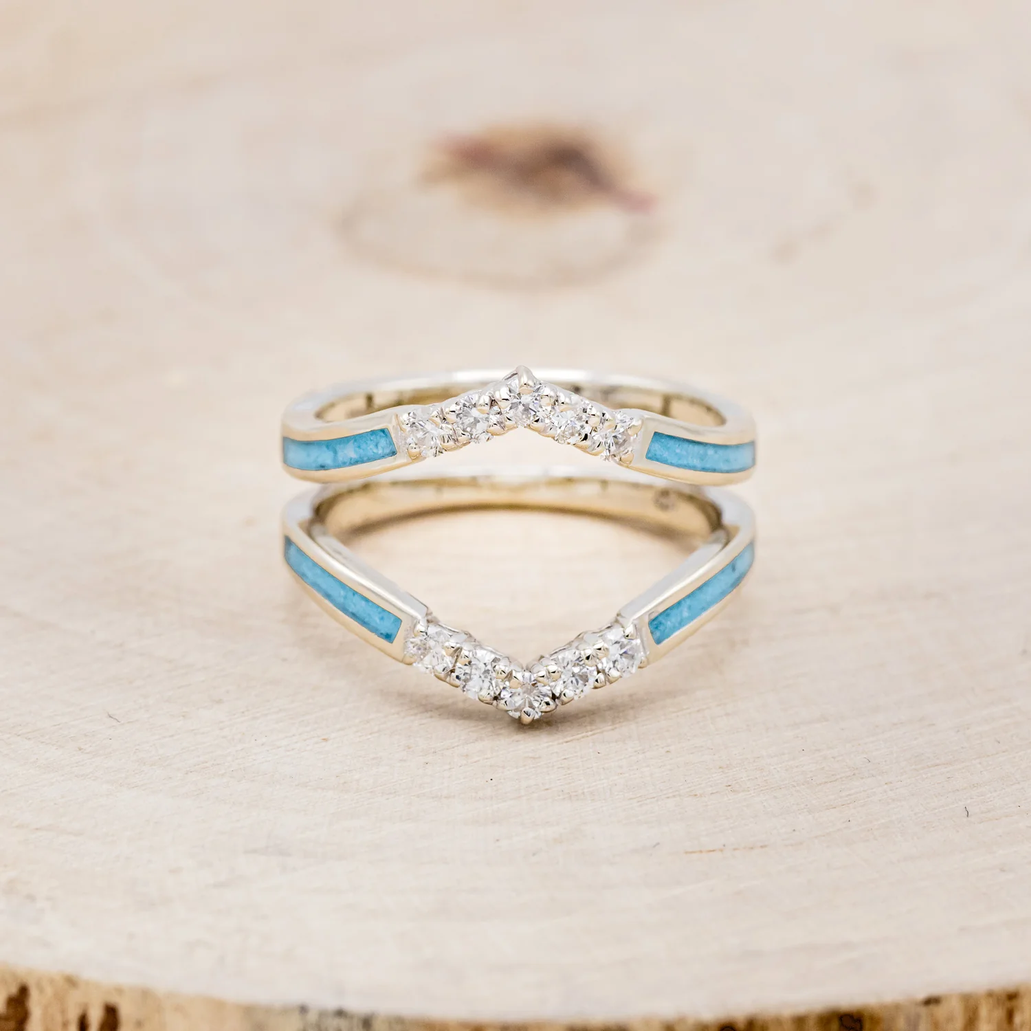 "RAYA" RING GUARD - CRUSHED TURQUOISE RING GUARD WITH DIAMOND ACCENTS - Image 4