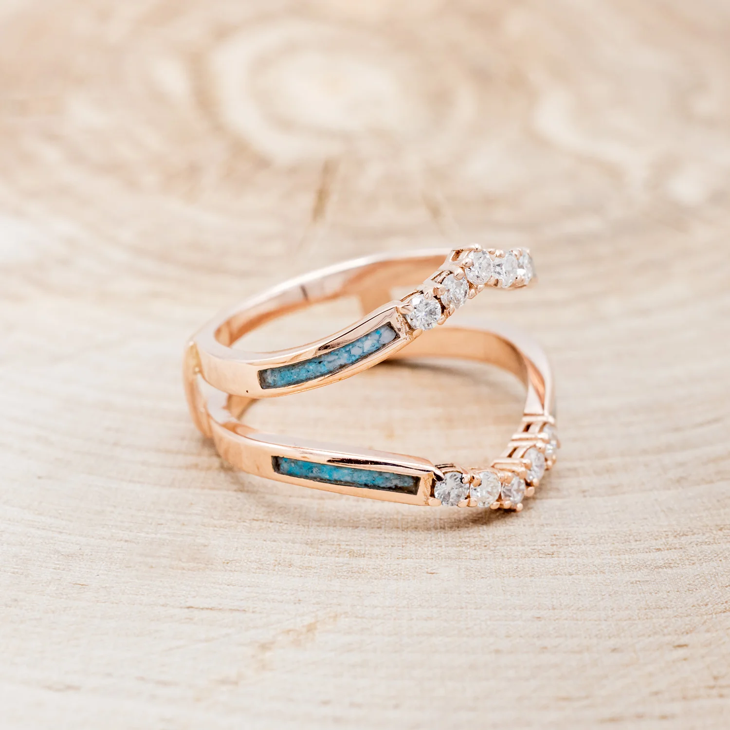 "RAYA" RING GUARD - CRUSHED TURQUOISE RING GUARD WITH DIAMOND ACCENTS - Image 8