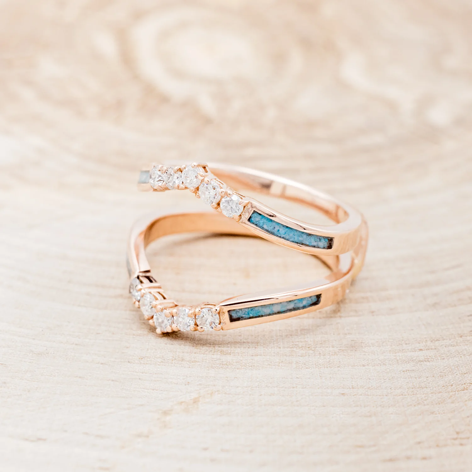 "RAYA" RING GUARD - CRUSHED TURQUOISE RING GUARD WITH DIAMOND ACCENTS - Image 9