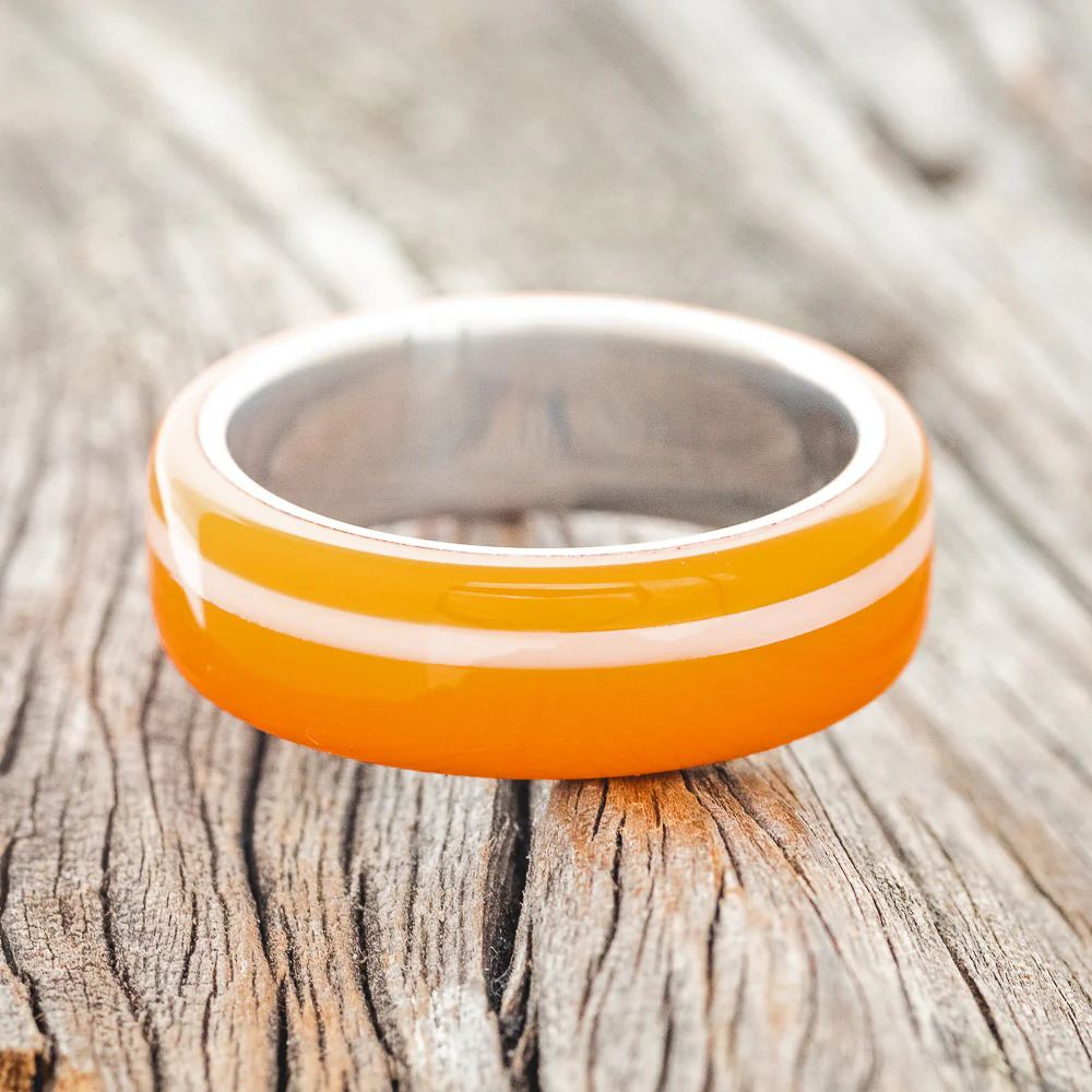 "REMMY" - ORANGE & WHITE ACRYLIC WEDDING BAND - Image 3
