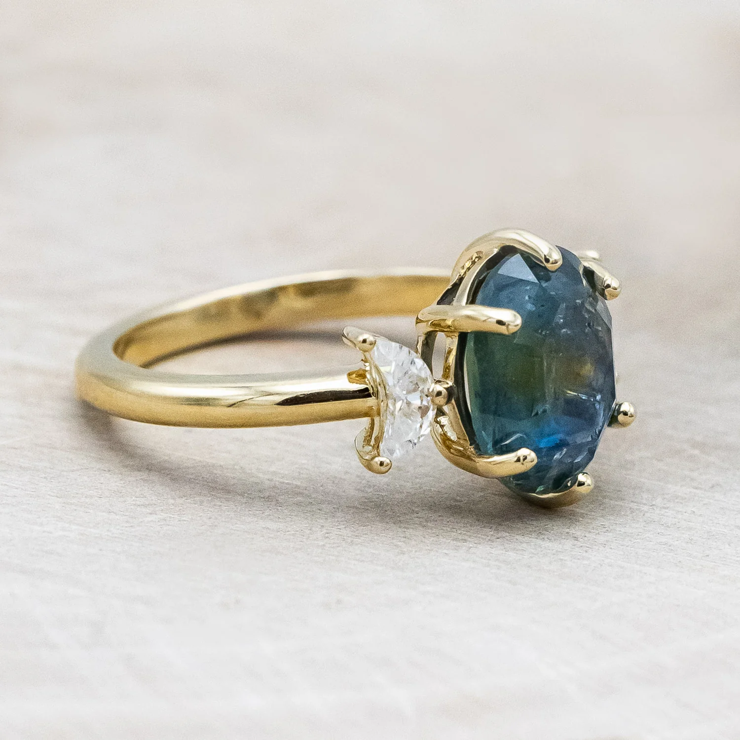 ONE-OF-A-KIND - "RHIANNON" - MONTANA SAPPHIRE ENGAGEMENT RING WITH TWO CRESCENT MOON MOISSANITE ACCENTS - Image 3