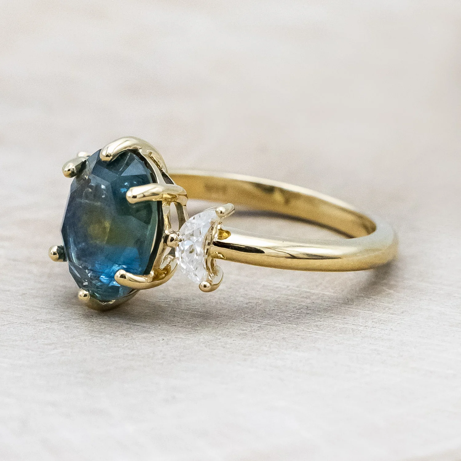 ONE-OF-A-KIND - "RHIANNON" - MONTANA SAPPHIRE ENGAGEMENT RING WITH TWO CRESCENT MOON MOISSANITE ACCENTS - Image 4