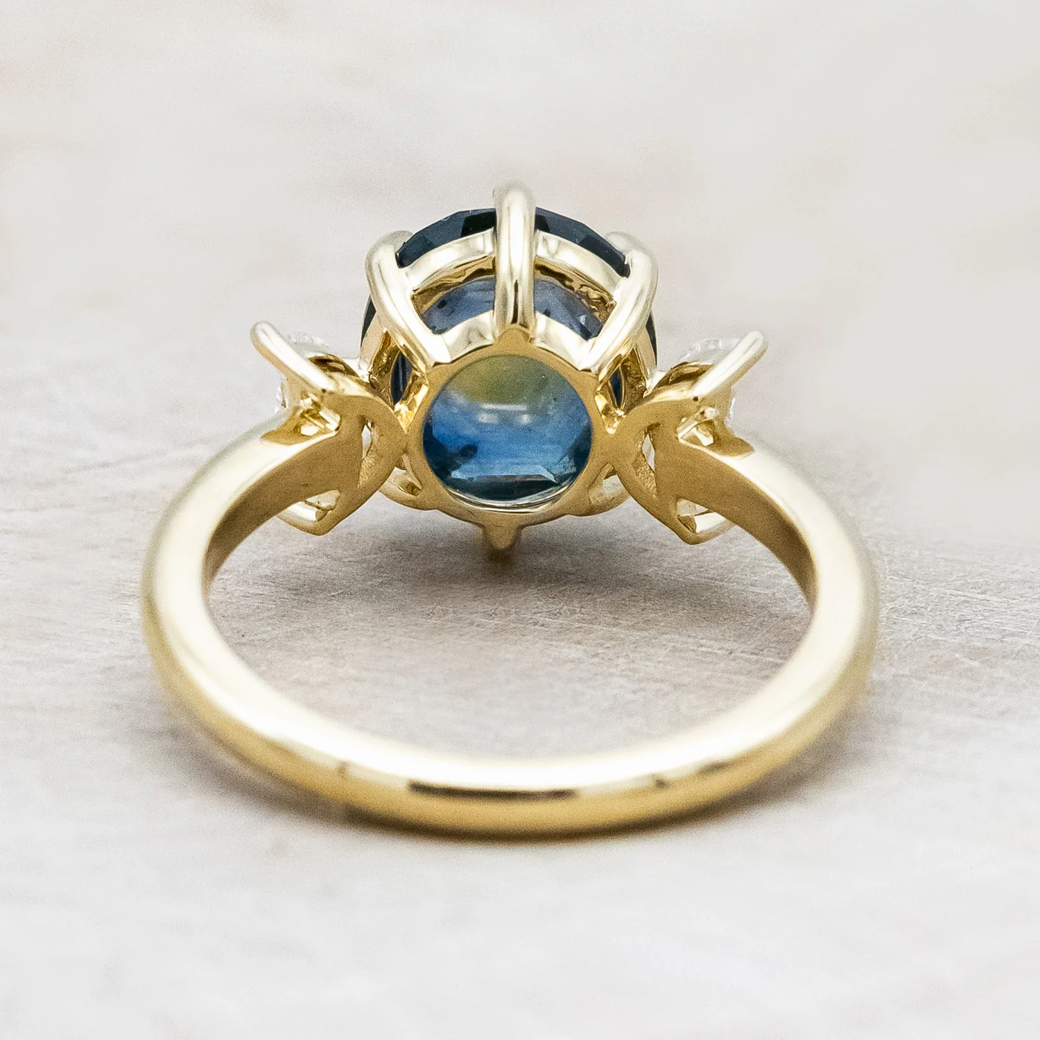 ONE-OF-A-KIND - "RHIANNON" - MONTANA SAPPHIRE ENGAGEMENT RING WITH TWO CRESCENT MOON MOISSANITE ACCENTS - Image 6