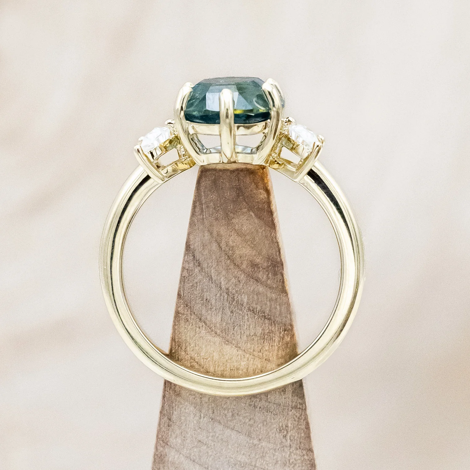 ONE-OF-A-KIND - "RHIANNON" - MONTANA SAPPHIRE ENGAGEMENT RING WITH TWO CRESCENT MOON MOISSANITE ACCENTS - Image 7