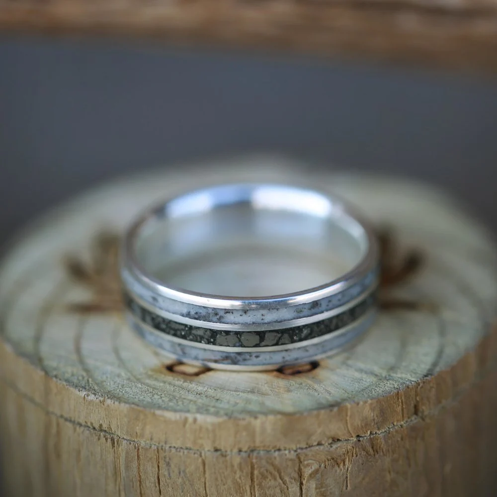 "RIO" - ANTLER & PYRITE INLAYS WEDDING BAND - Image 10