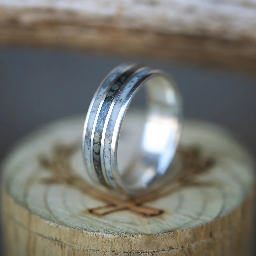 "RIO" - ANTLER & PYRITE INLAYS WEDDING BAND - Image 11