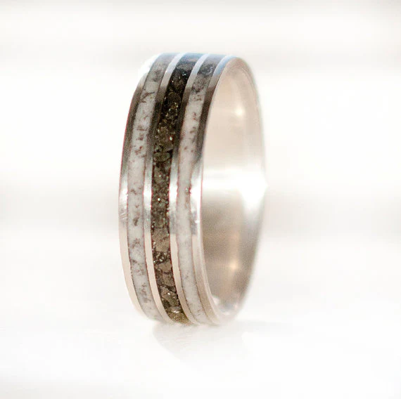"RIO" - ANTLER & PYRITE INLAYS WEDDING BAND - Image 12