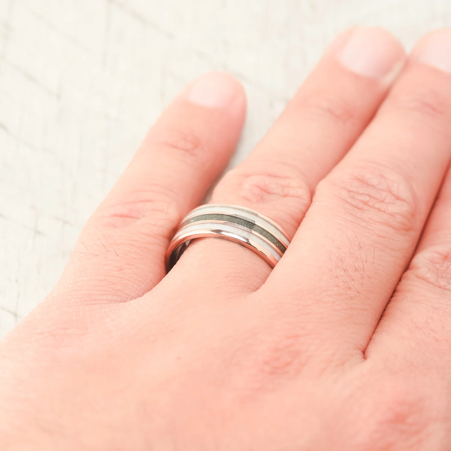 "RIO" - ANTLER & PYRITE INLAYS WEDDING BAND - Image 14