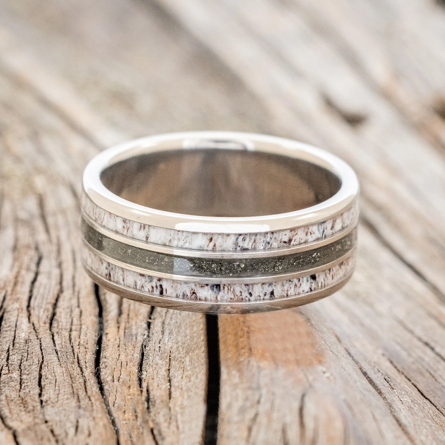 "RIO" - ANTLER & PYRITE INLAYS WEDDING BAND - Image 3