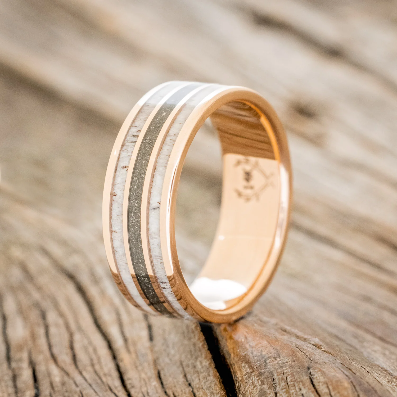 "RIO" - ANTLER & PYRITE INLAYS WEDDING BAND - Image 4