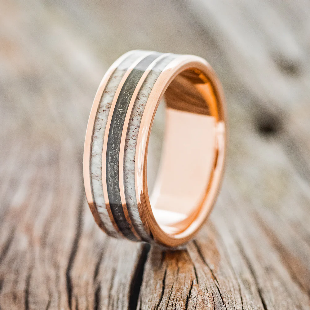 "RIO" - ANTLER & PYRITE INLAYS WEDDING BAND - Image 5