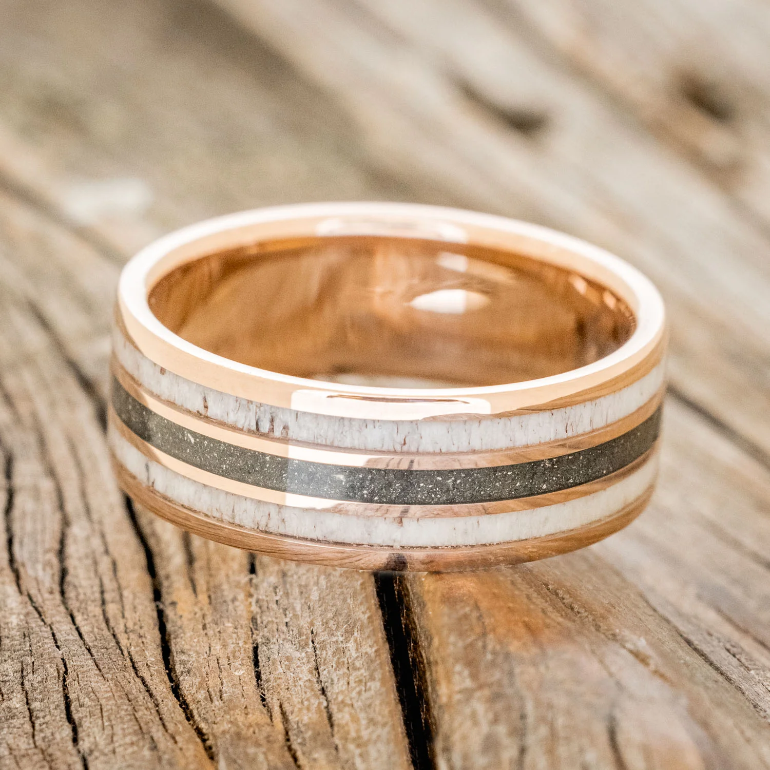 "RIO" - ANTLER & PYRITE INLAYS WEDDING BAND - Image 7