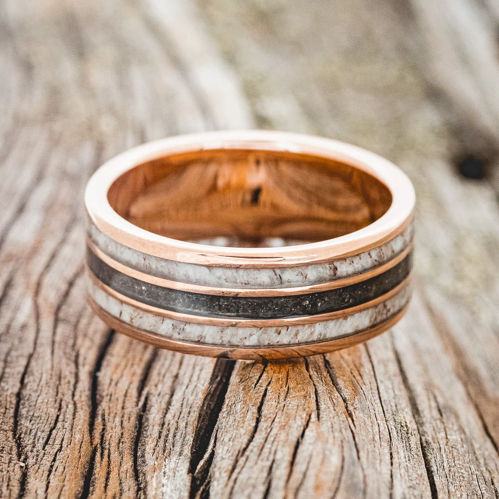 "RIO" - ANTLER & PYRITE INLAYS WEDDING BAND - Image 8