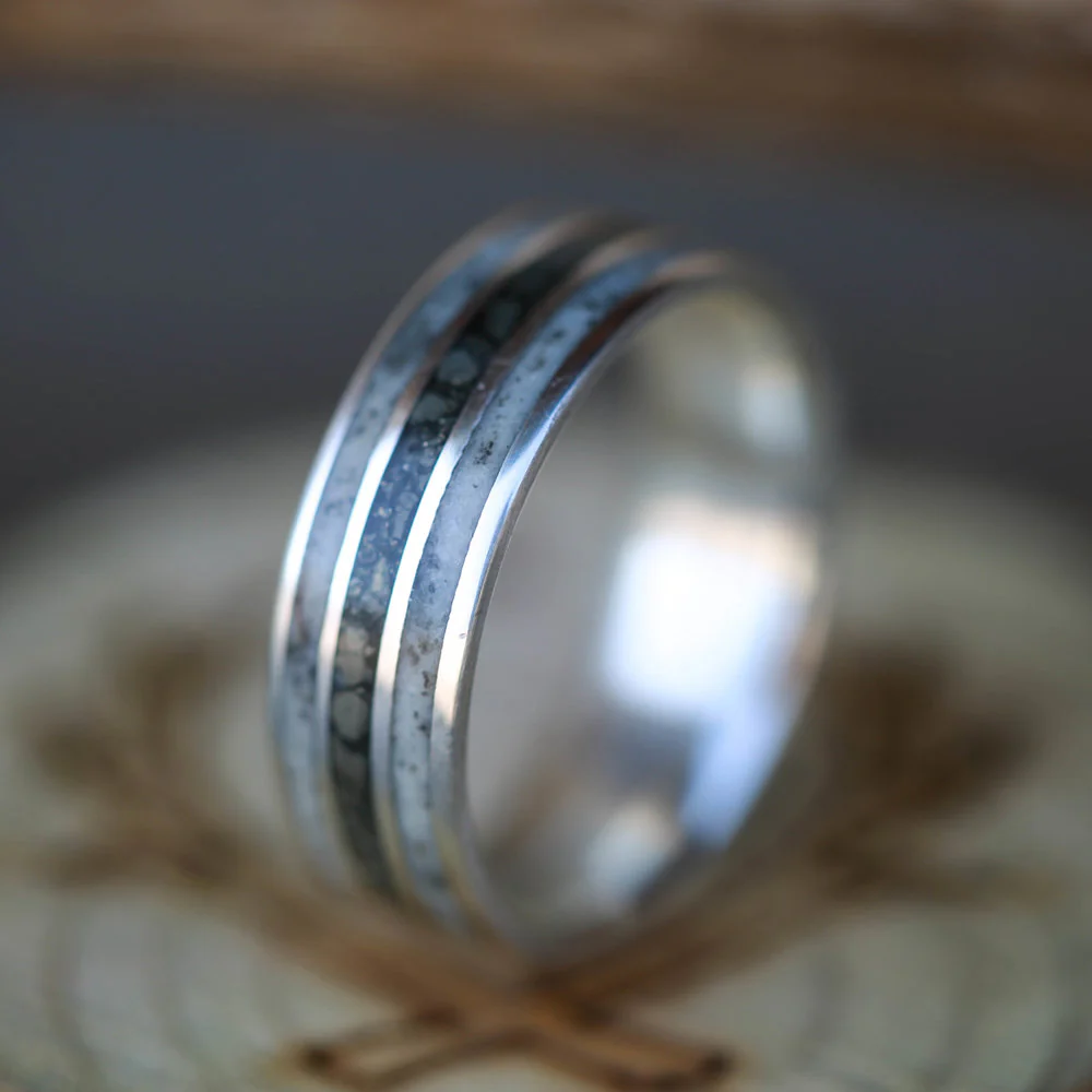 "RIO" - ANTLER & PYRITE INLAYS WEDDING BAND - Image 9
