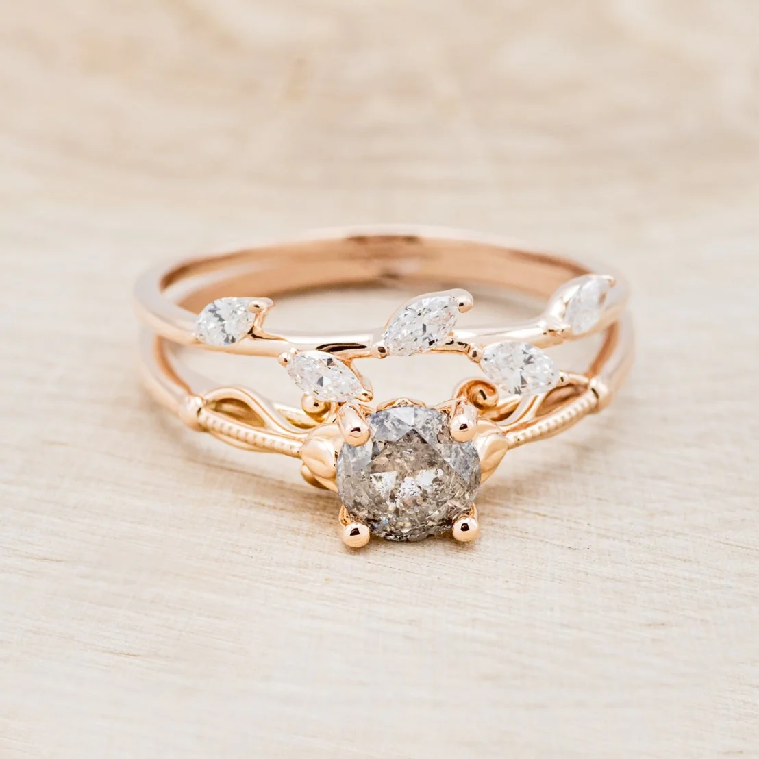 "ROSEMARY" - ENGAGEMENT RING WITH DIAMOND STACKING BAND - MOUNTING ONLY - SELECT YOUR OWN STONE - Image 10