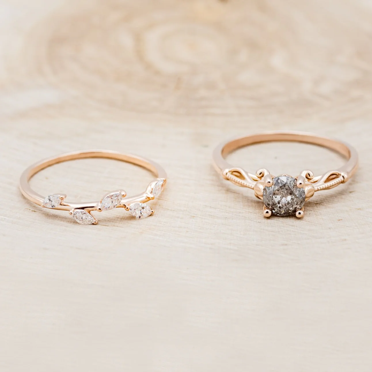 "ROSEMARY" - ENGAGEMENT RING WITH DIAMOND STACKING BAND - MOUNTING ONLY - SELECT YOUR OWN STONE - Image 11