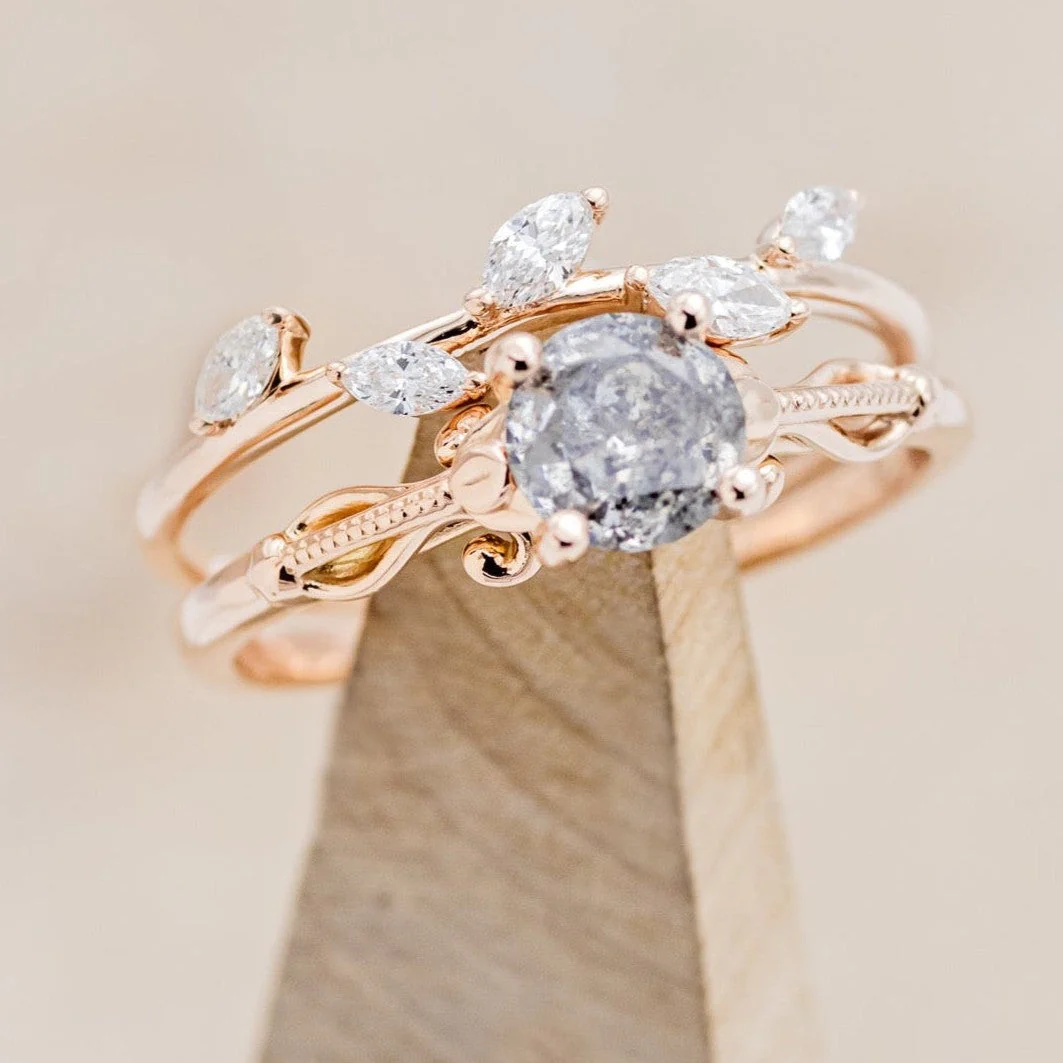 "ROSEMARY" - ENGAGEMENT RING WITH DIAMOND STACKING BAND - MOUNTING ONLY - SELECT YOUR OWN STONE - Image 3