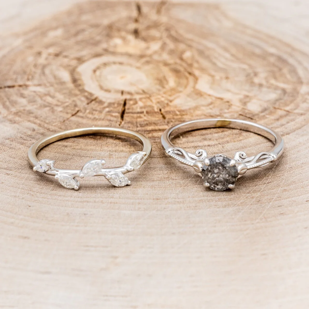 "ROSEMARY" - ENGAGEMENT RING WITH DIAMOND STACKING BAND - MOUNTING ONLY - SELECT YOUR OWN STONE - Image 7