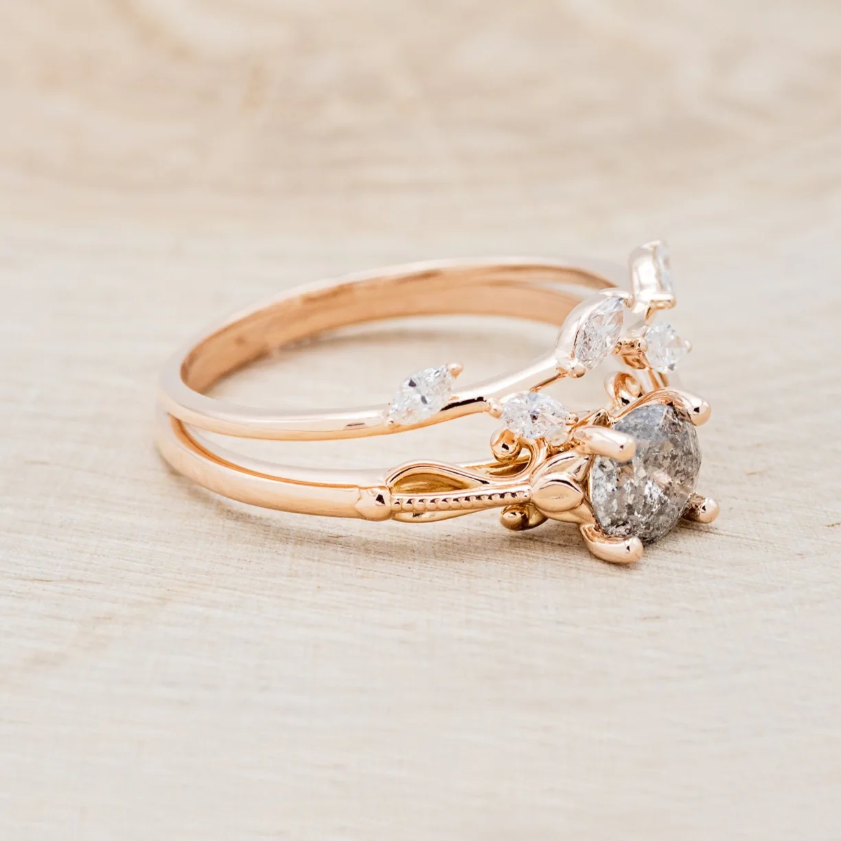 "ROSEMARY" - ENGAGEMENT RING WITH DIAMOND STACKING BAND - MOUNTING ONLY - SELECT YOUR OWN STONE - Image 8