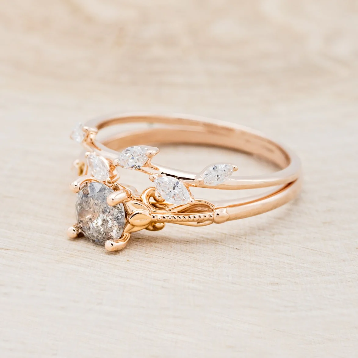 "ROSEMARY" - ENGAGEMENT RING WITH DIAMOND STACKING BAND - MOUNTING ONLY - SELECT YOUR OWN STONE - Image 9