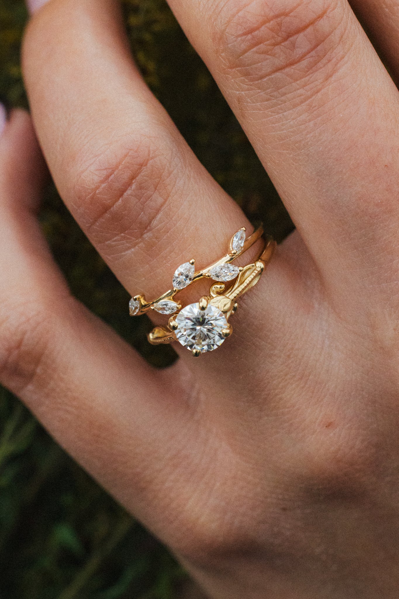 "ROSEMARY" - ENGAGEMENT RING WITH DIAMOND STACKING BAND - MOUNTING ONLY - SELECT YOUR OWN STONE - Image 23