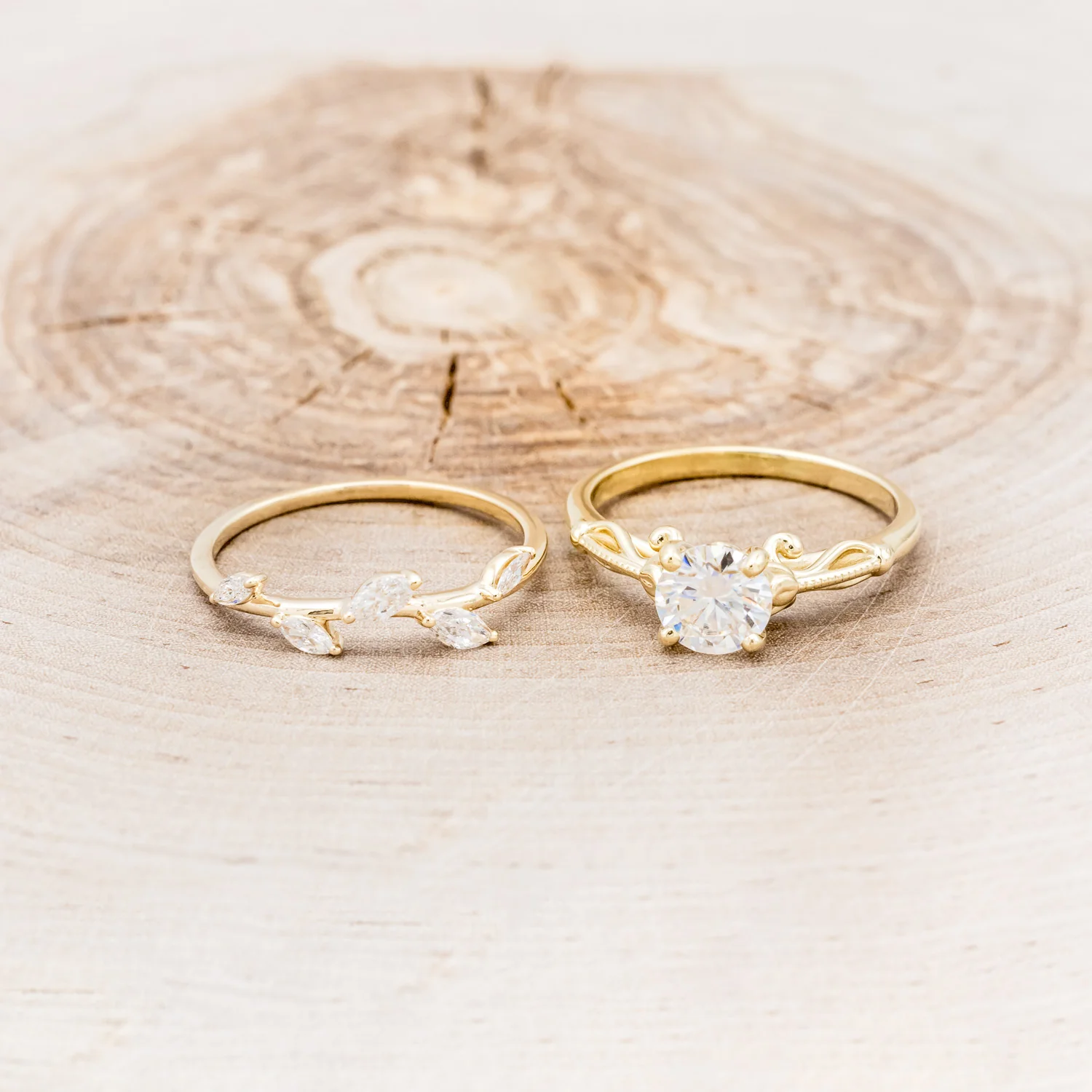 "ROSEMARY" - ENGAGEMENT RING WITH DIAMOND STACKING BAND - MOUNTING ONLY - SELECT YOUR OWN STONE - Image 22