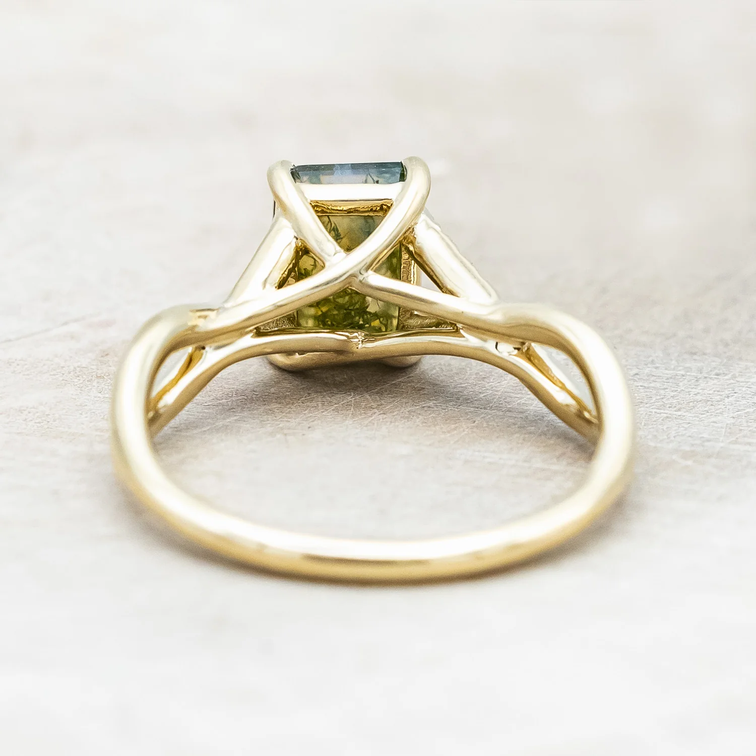 "ROSLYN" - EMERALD CUT MOSS AGATE ENGAGEMENT RING WITH DIAMOND ACCENTS - Image 6
