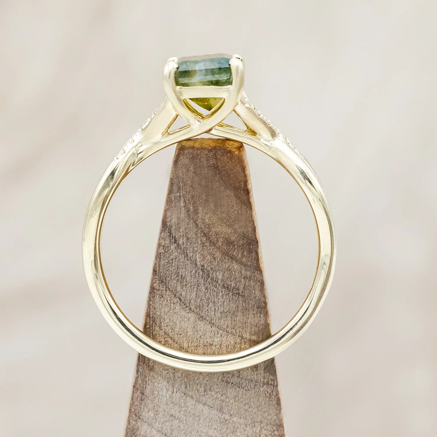 "ROSLYN" - EMERALD CUT MOSS AGATE ENGAGEMENT RING WITH DIAMOND ACCENTS - Image 7