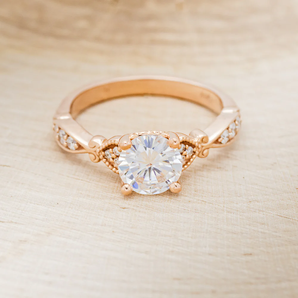 "VIVIANA" - ROUND CUT CENTER STONE ENGAGEMENT RING WITH DIAMOND ACCENTS - Image 14