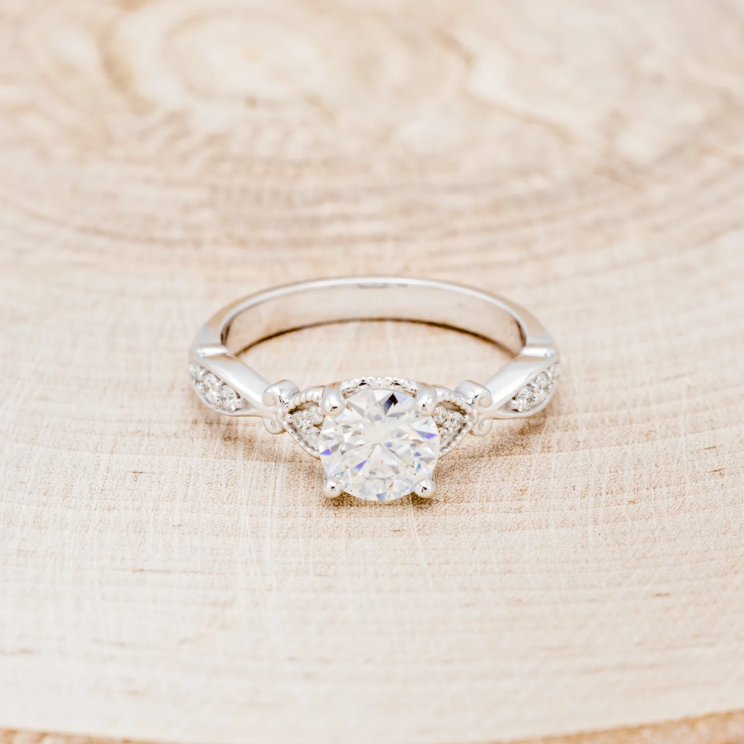 "VIVIANA" - ROUND CUT CENTER STONE ENGAGEMENT RING WITH DIAMOND ACCENTS - Image 16