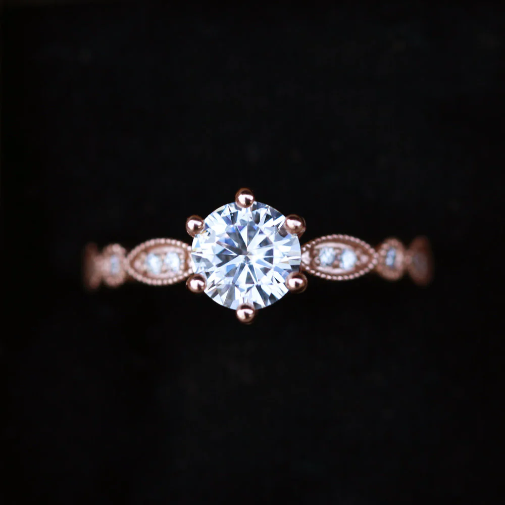 "ANISE" - ROUND CUT MOISSANITE ENGAGEMENT RING WITH DIAMOND ACCENTS - Image 8