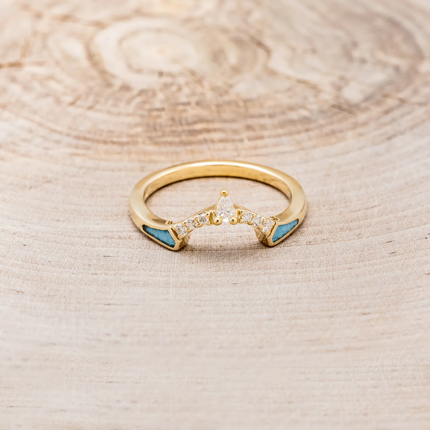 "SAMA" - TURQUOISE CONTOURED WEDDING BAND WITH DIAMOND ACCENTS - Image 10