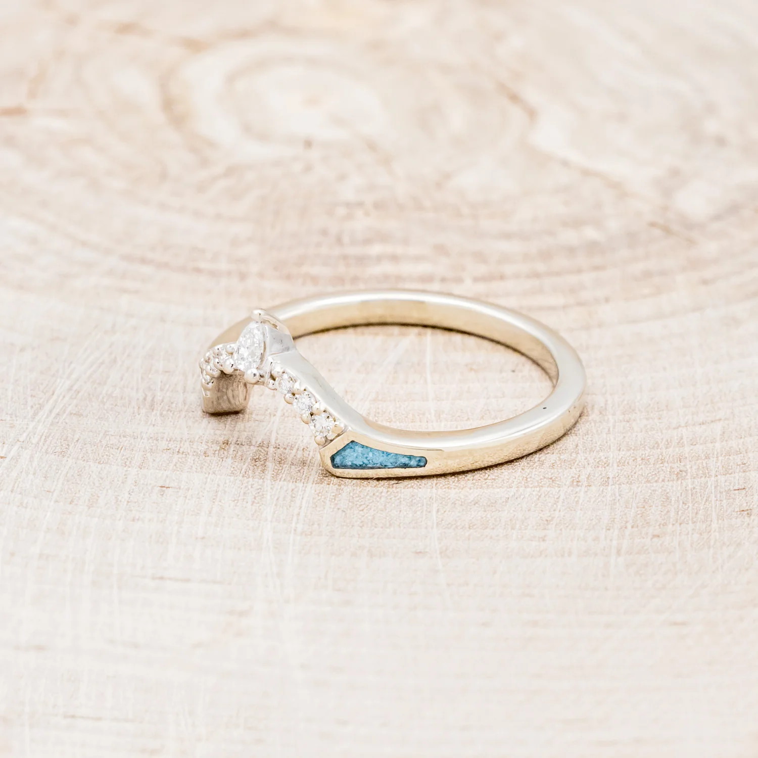 "SAMA" - TURQUOISE CONTOURED WEDDING BAND WITH DIAMOND ACCENTS - Image 3