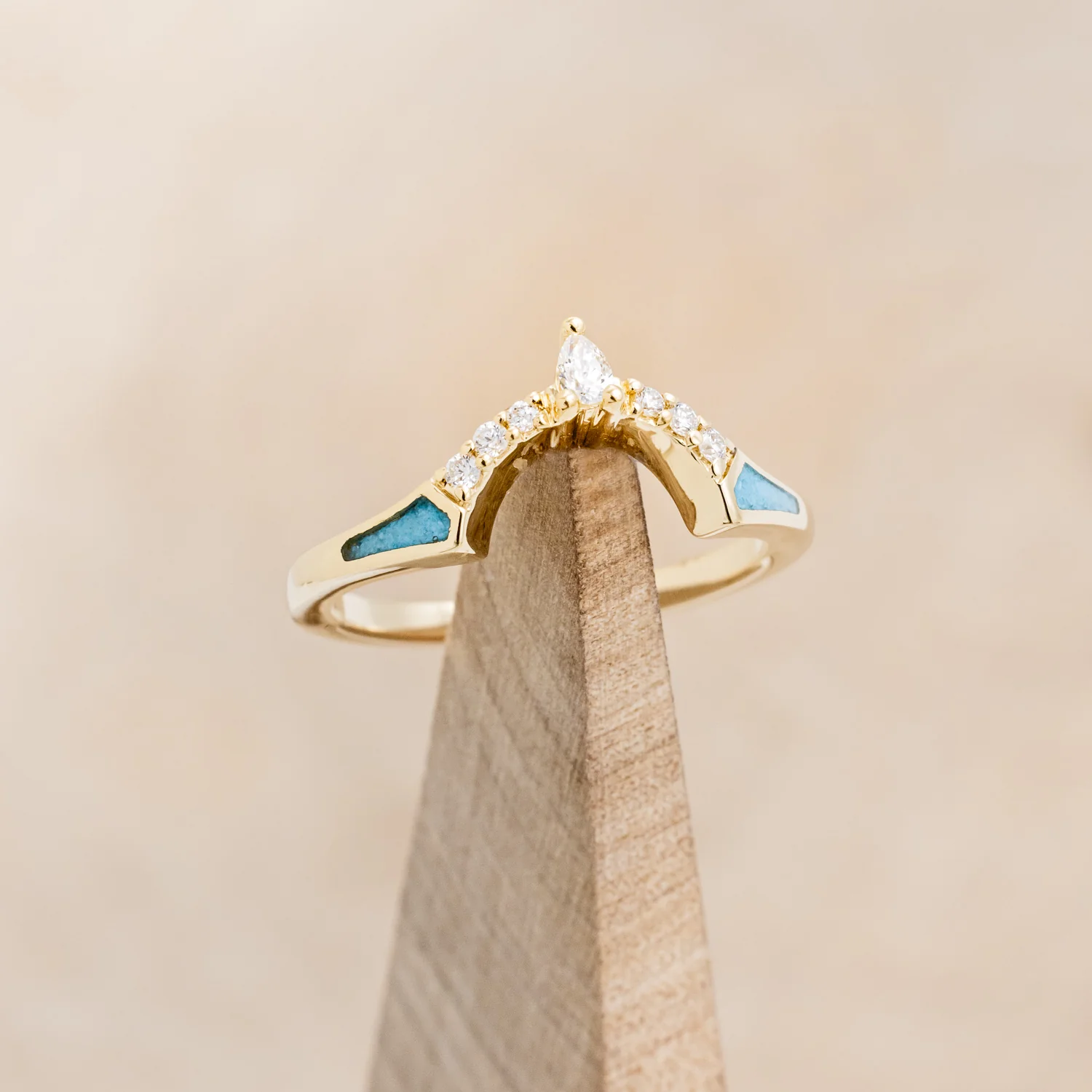 "SAMA" - TURQUOISE CONTOURED WEDDING BAND WITH DIAMOND ACCENTS - Image 7