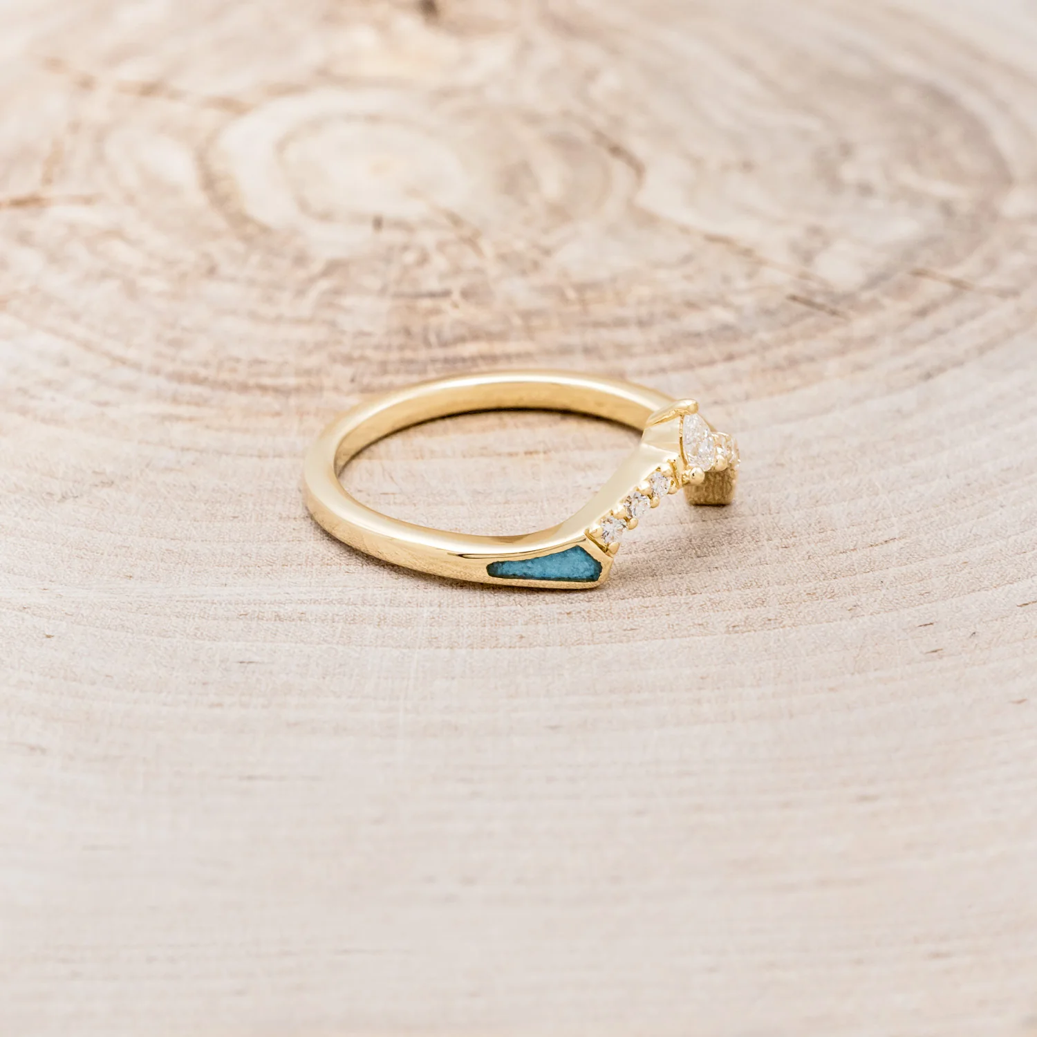 "SAMA" - TURQUOISE CONTOURED WEDDING BAND WITH DIAMOND ACCENTS - Image 8