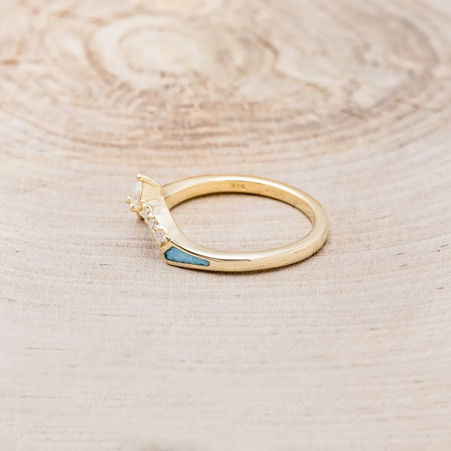 "SAMA" - TURQUOISE CONTOURED WEDDING BAND WITH DIAMOND ACCENTS - Image 9