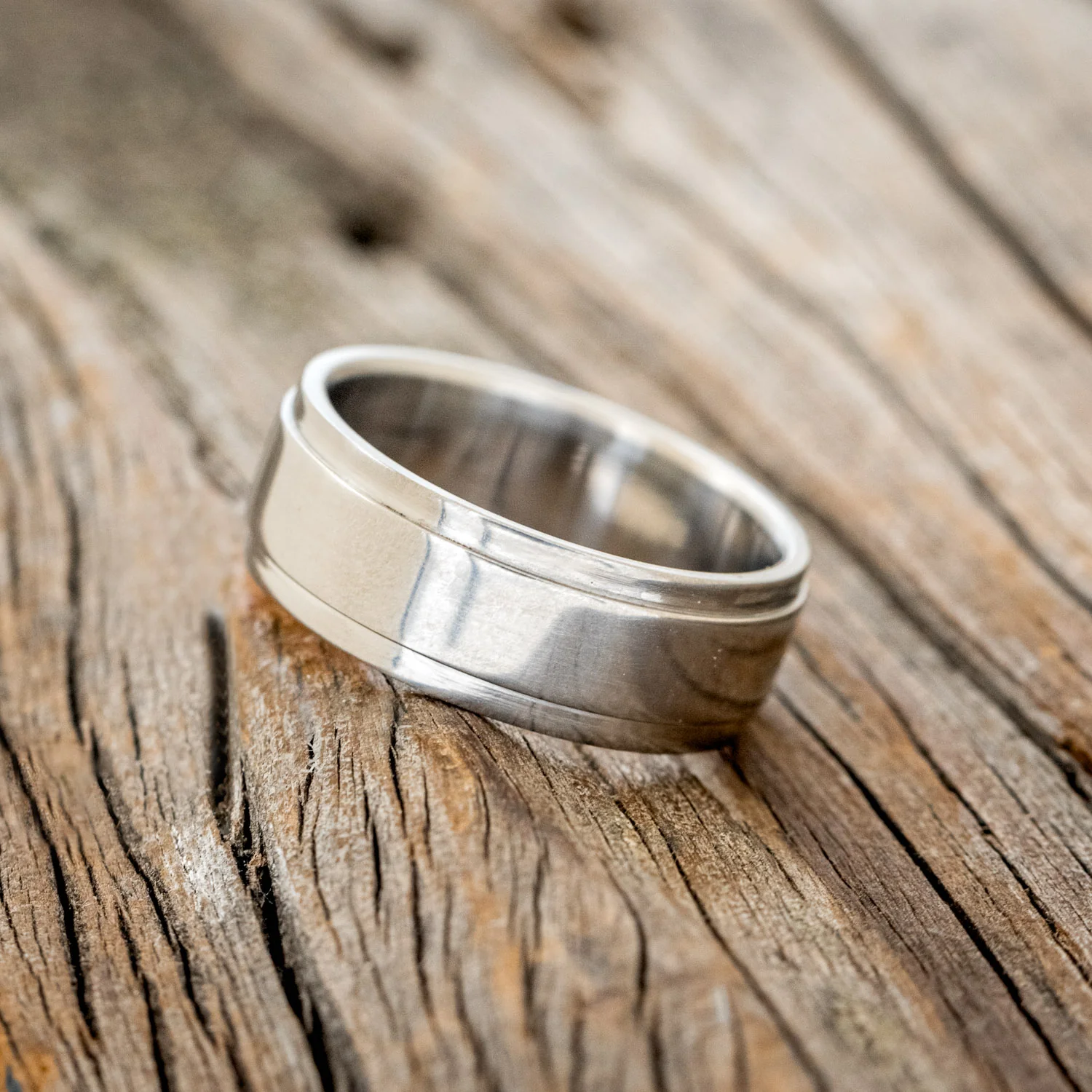 "SEDONA" - SOLID METAL WEDDING BAND WITH RAISED CENTER - Image 3