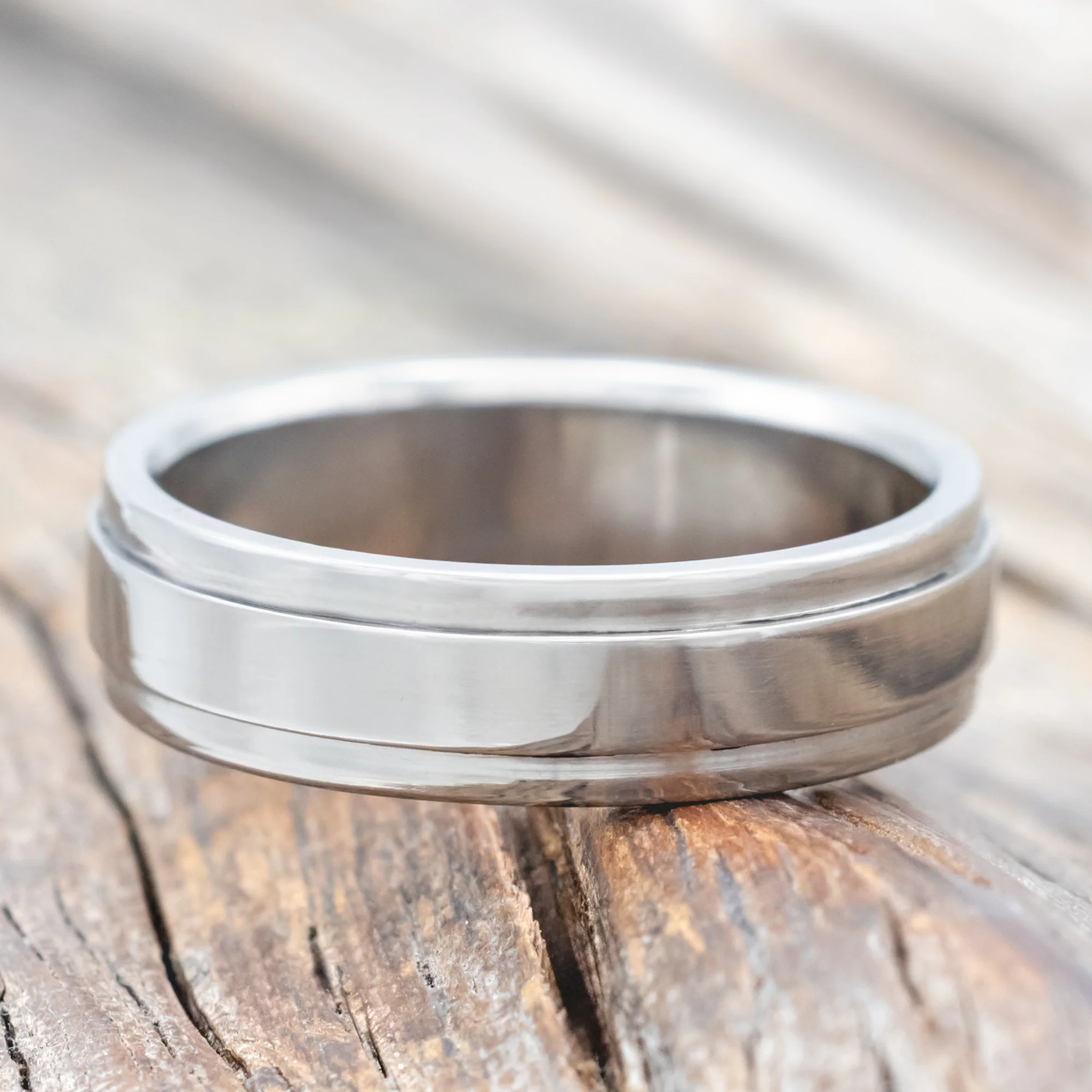 "SEDONA" - SOLID METAL WEDDING BAND WITH RAISED CENTER - Image 6