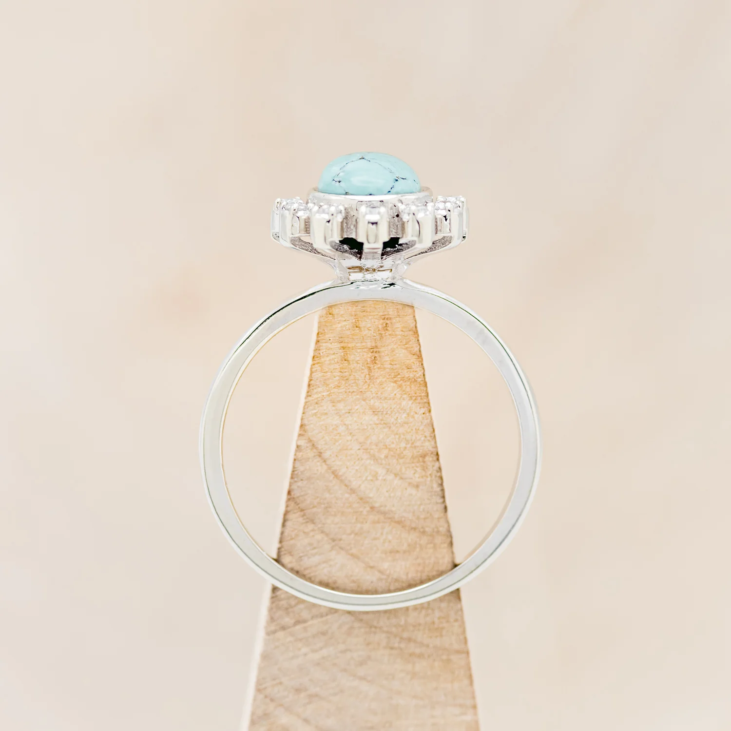 "SHANIA" - PEAR CABOCHON CUT TURQUOISE ENGAGEMENT RING WITH DIAMOND ACCENTS - Image 5