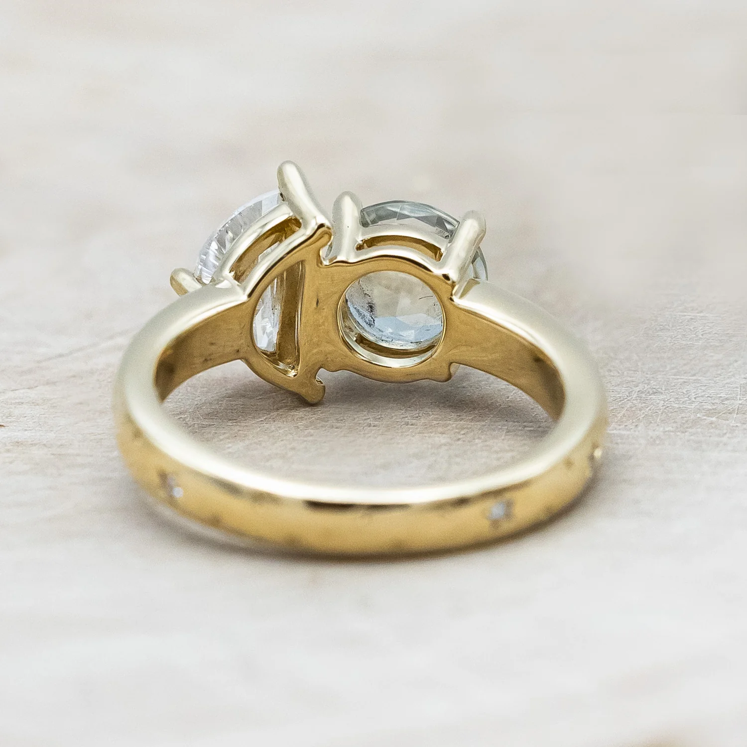 "SIDRA" - TOI ET MOI ROUND CUT GREEN PRASIOLITE ENGAGEMENT RING WITH CRESCENT MOON MOISSANITE ACCENT & DIAMOND TRACER - Image 10