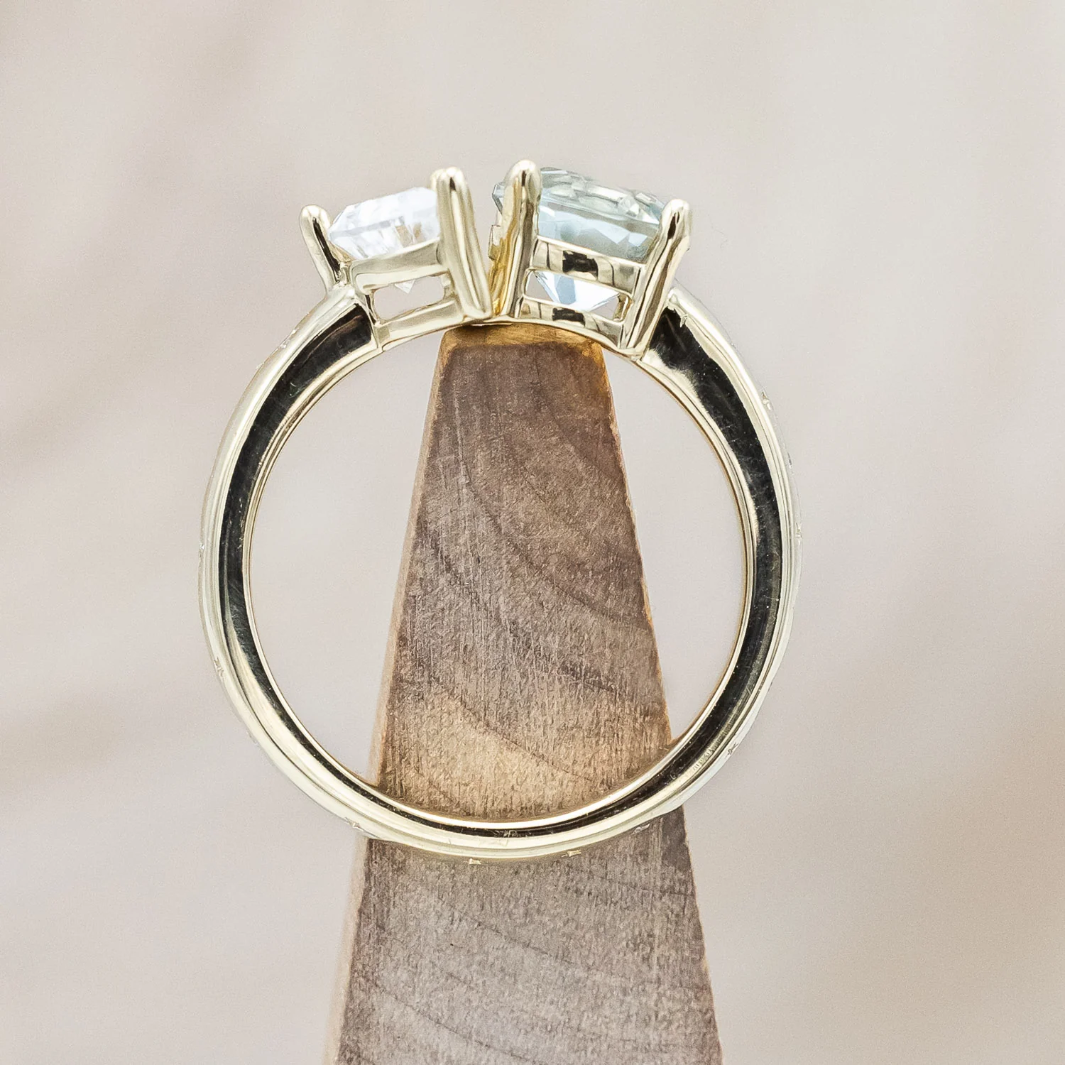 "SIDRA" - TOI ET MOI ROUND CUT GREEN PRASIOLITE ENGAGEMENT RING WITH CRESCENT MOON MOISSANITE ACCENT & DIAMOND TRACER - Image 11