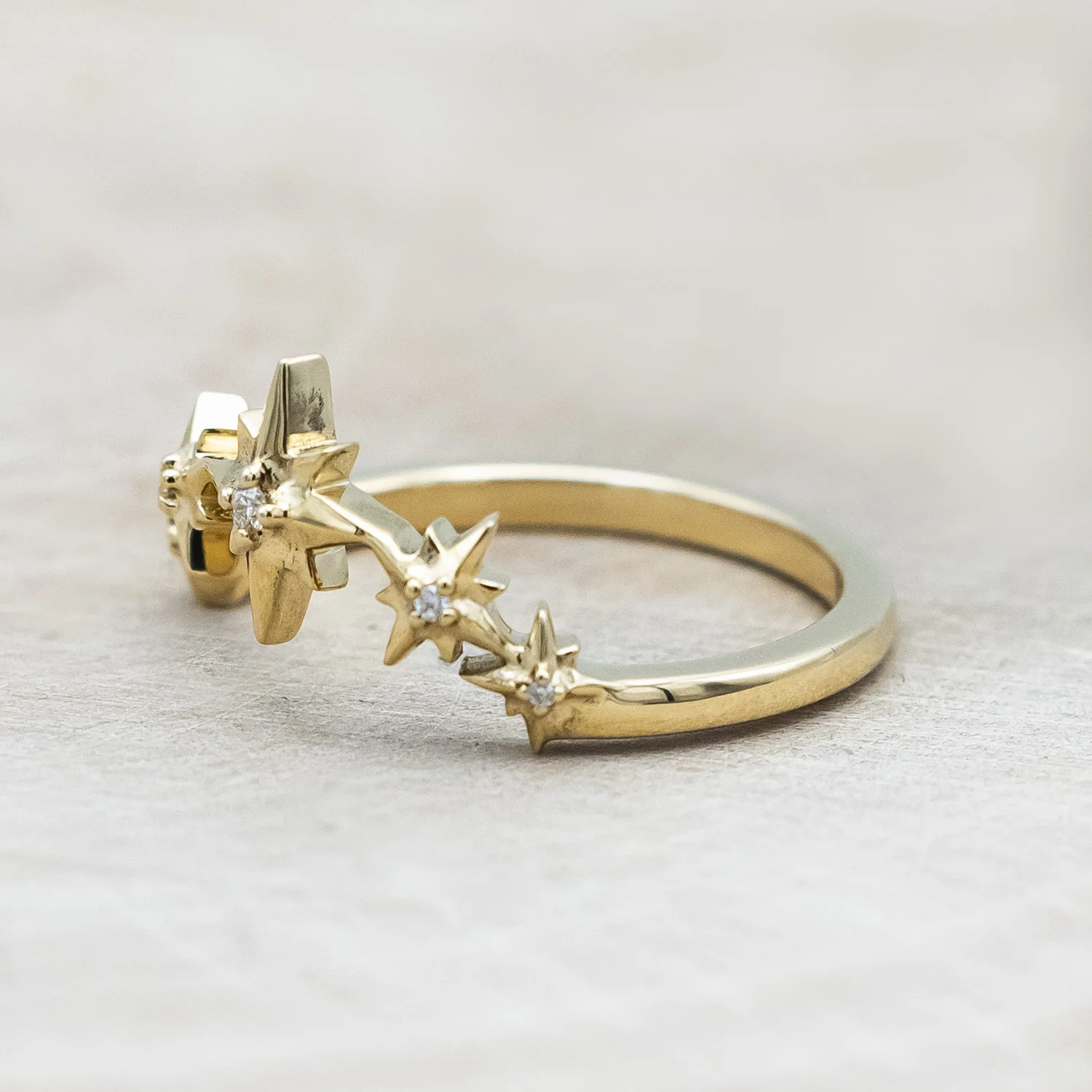 "SIDRA" - TOI ET MOI ROUND CUT GREEN PRASIOLITE ENGAGEMENT RING WITH CRESCENT MOON MOISSANITE ACCENT & DIAMOND TRACER - Image 14