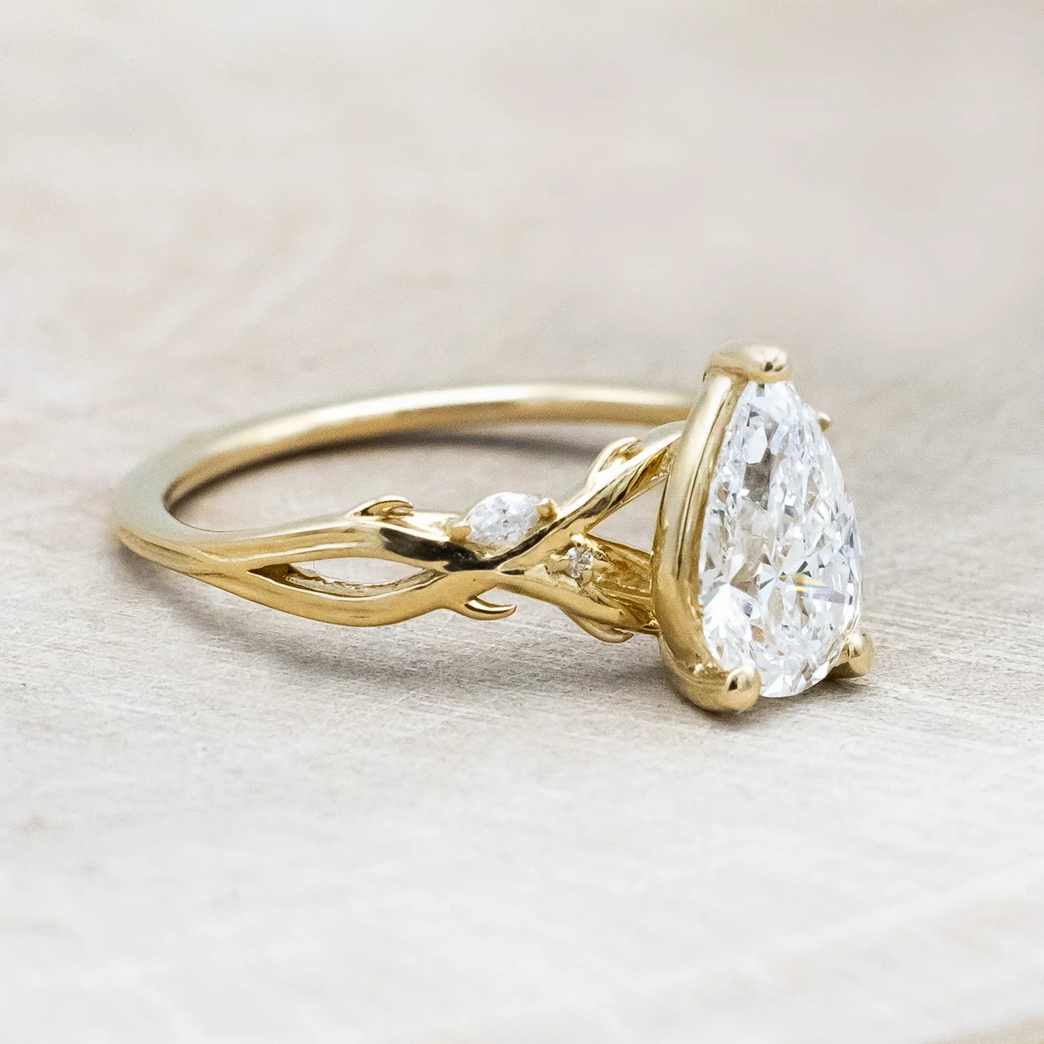 ONE-OF-A-KIND - "TRISTAN" - PEAR CUT LAB-GROWN DIAMOND ENGAGEMENT RING WITH DIAMOND ACCENTS & BRANCH-STYLE BAND - Image 4