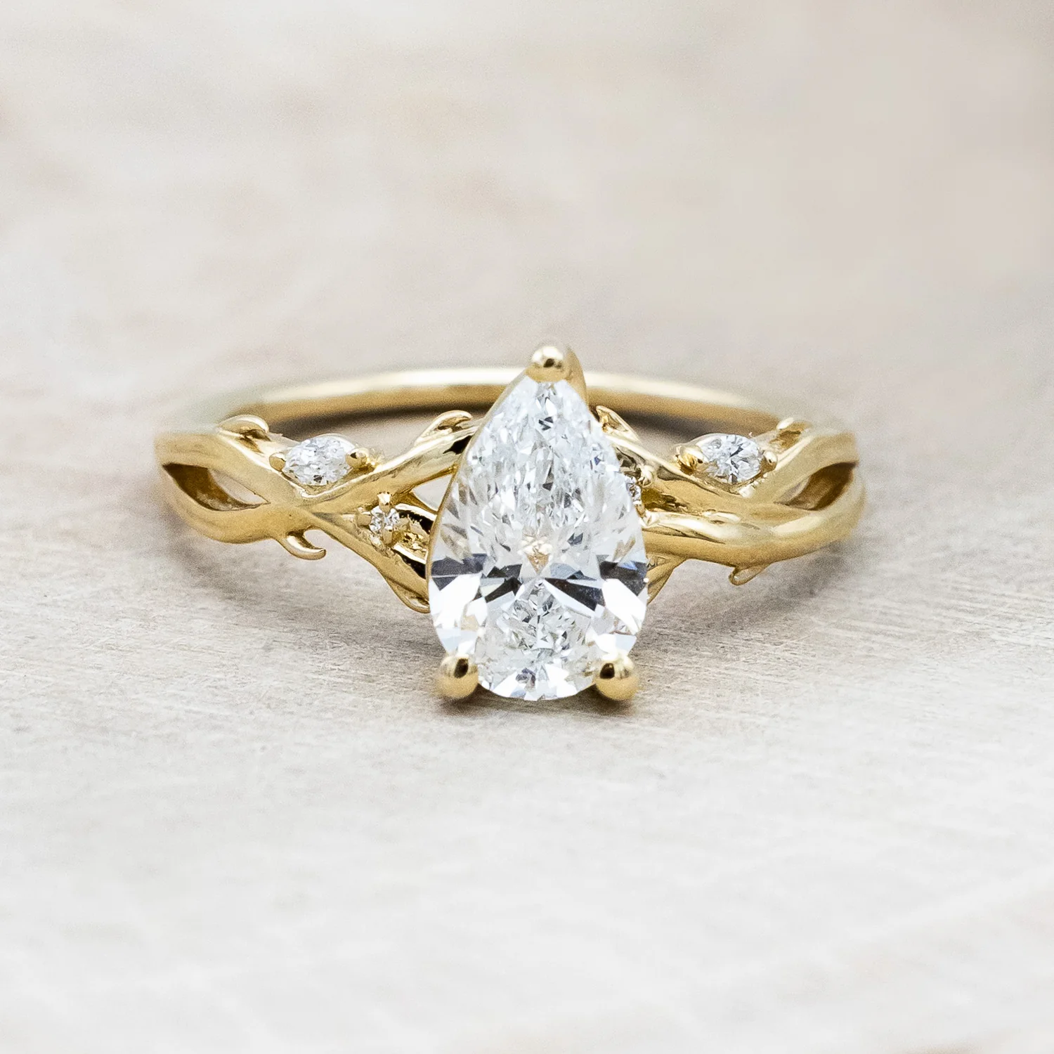 ONE-OF-A-KIND - "TRISTAN" - PEAR CUT LAB-GROWN DIAMOND ENGAGEMENT RING WITH DIAMOND ACCENTS & BRANCH-STYLE BAND - Image 6