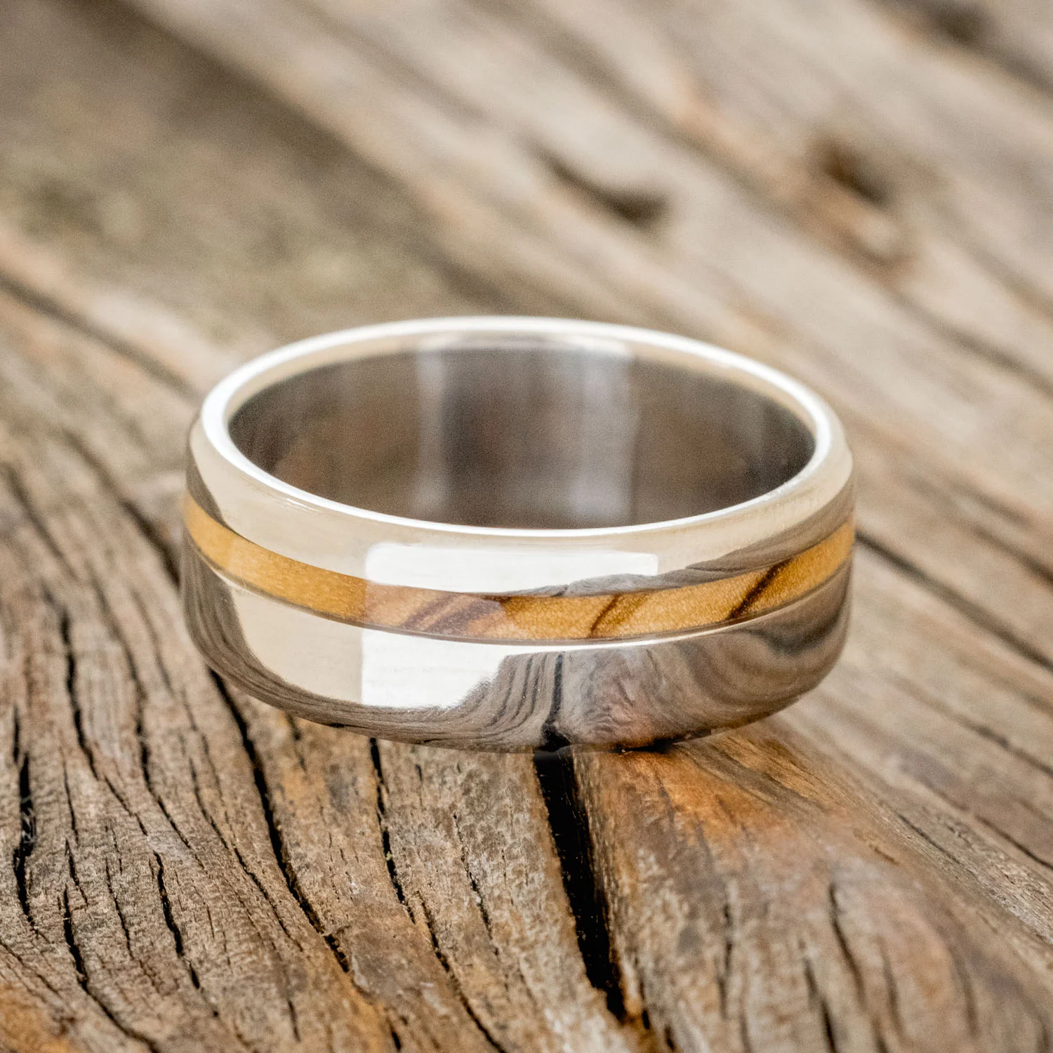 "VERTIGO" - BETHLEHEM OLIVE WOOD WEDDING BAND - Image 3