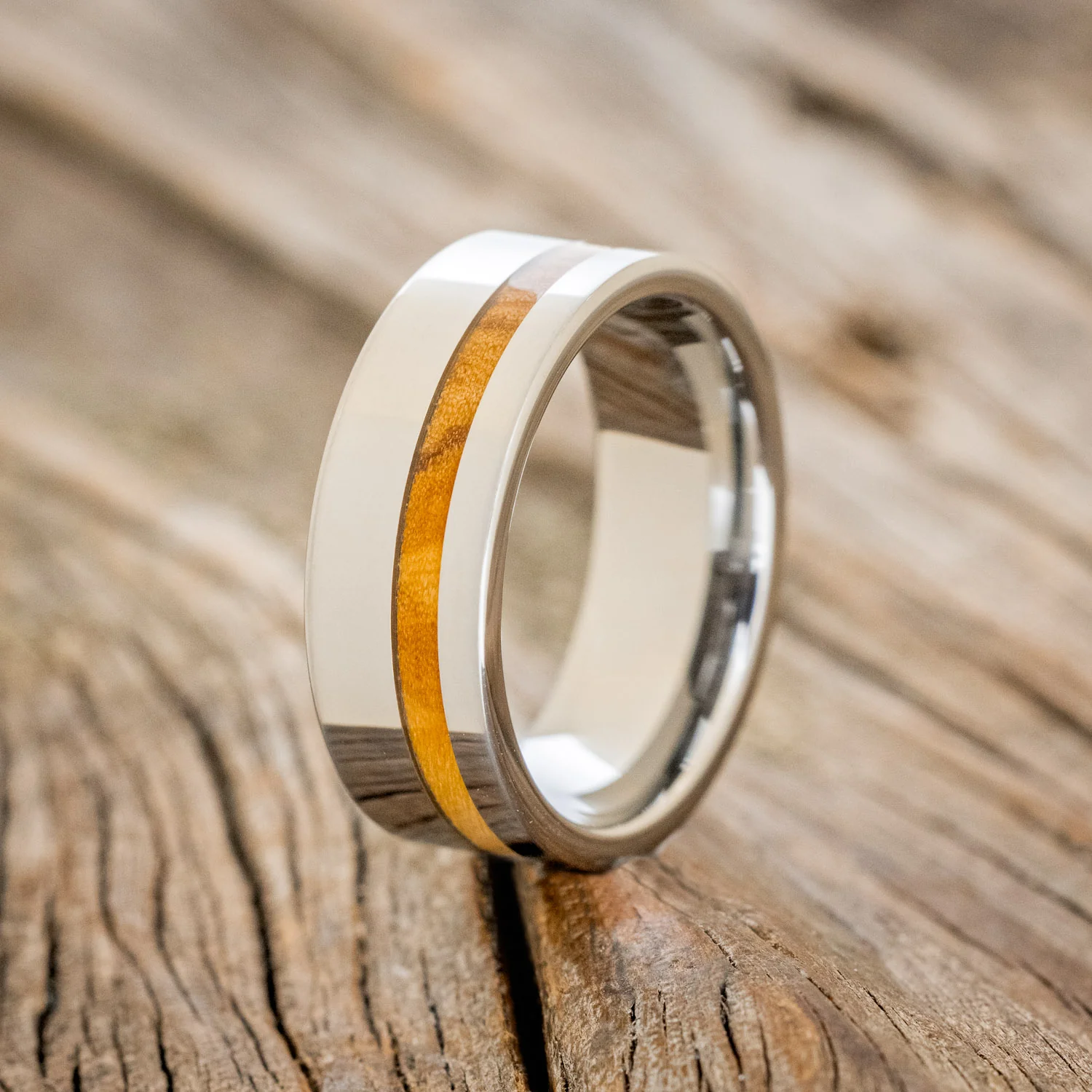 "VERTIGO" - BETHLEHEM OLIVE WOOD WEDDING BAND - Image 4