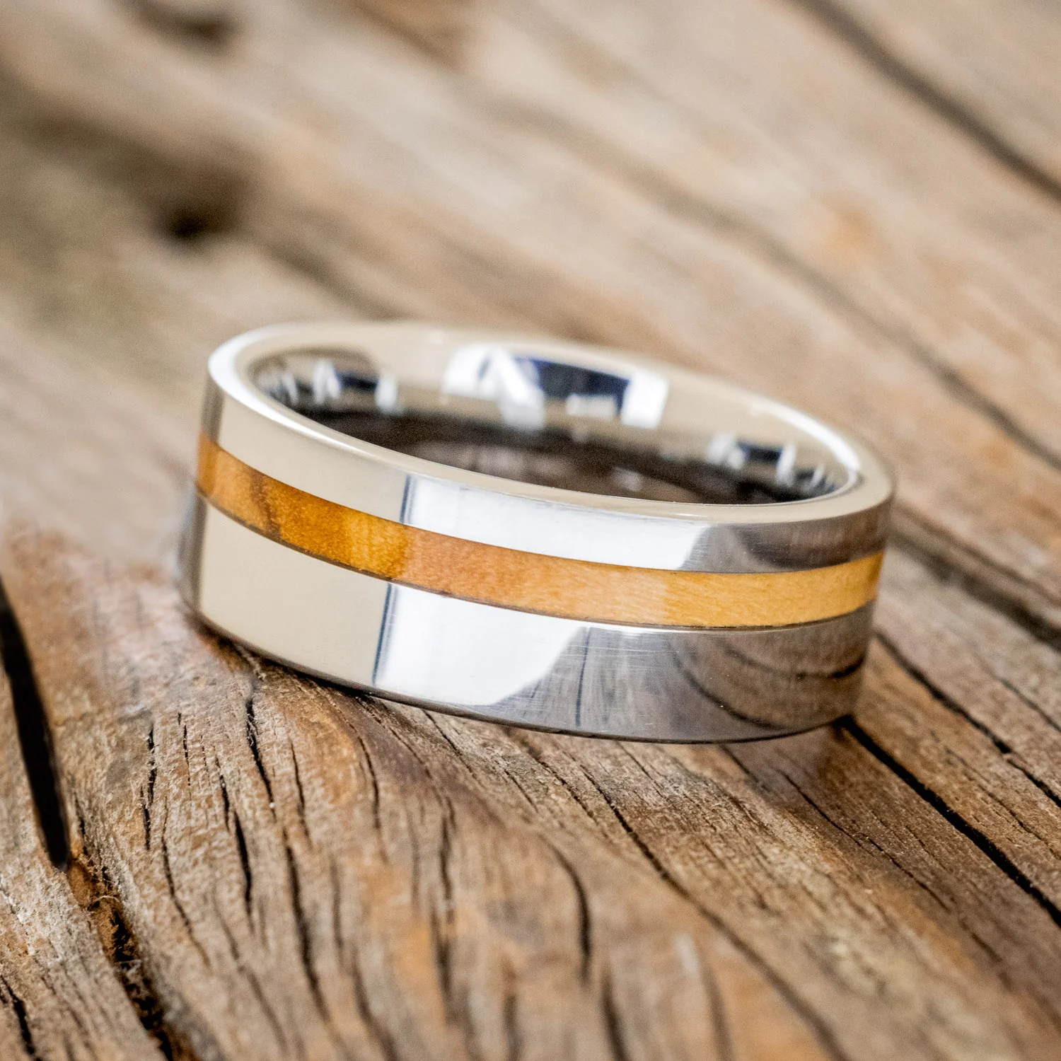 "VERTIGO" - BETHLEHEM OLIVE WOOD WEDDING BAND - Image 5