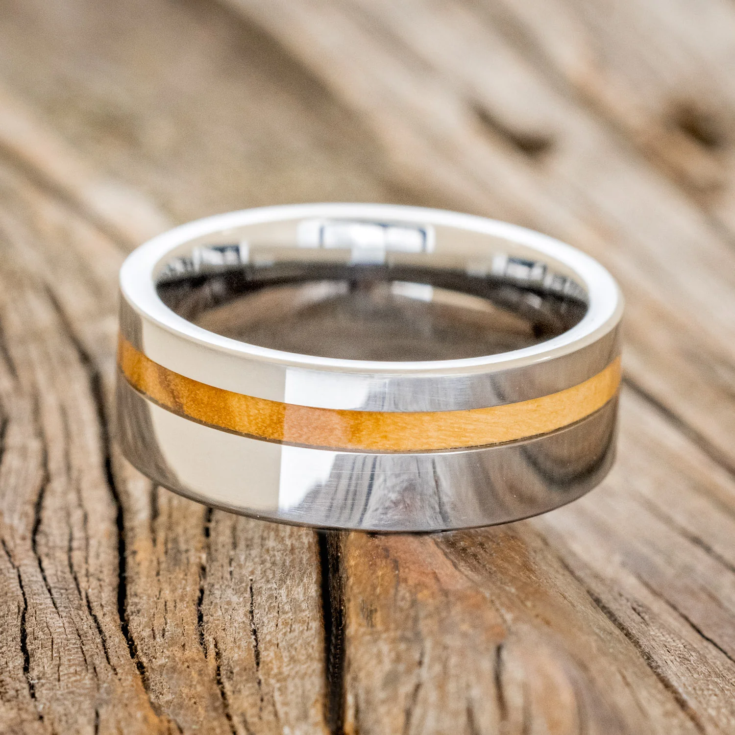 "VERTIGO" - BETHLEHEM OLIVE WOOD WEDDING BAND - Image 6