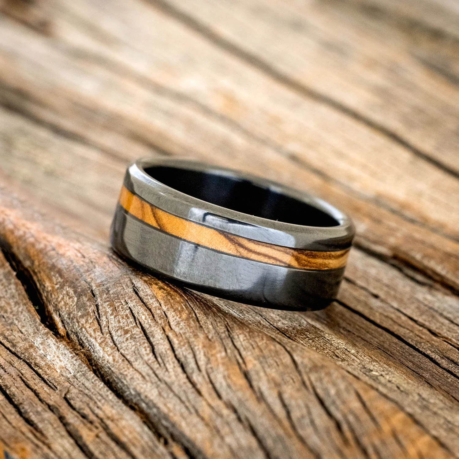 "VERTIGO" - BETHLEHEM OLIVE WOOD WEDDING BAND - Image 8